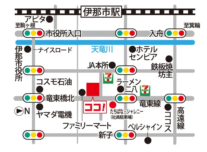 店舗へのマップ・案内図・地図-展示販売会　着物たちばな伊那店